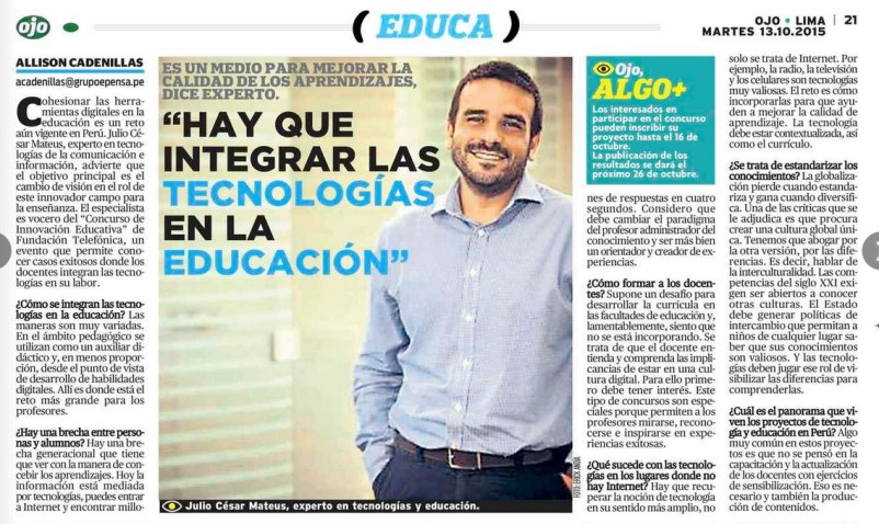 Publicado en Diario OJO 13 octubre 2015